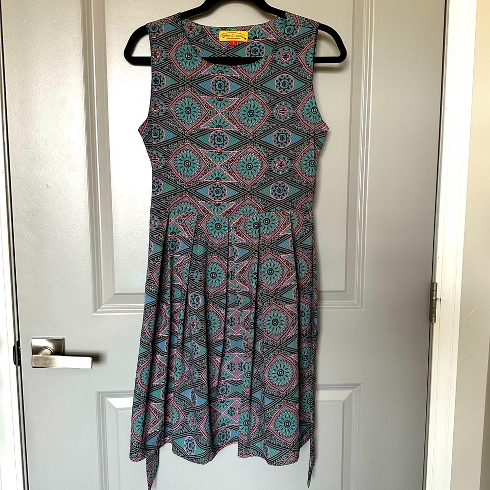 Bold Print Silky A-line Dress with Tie